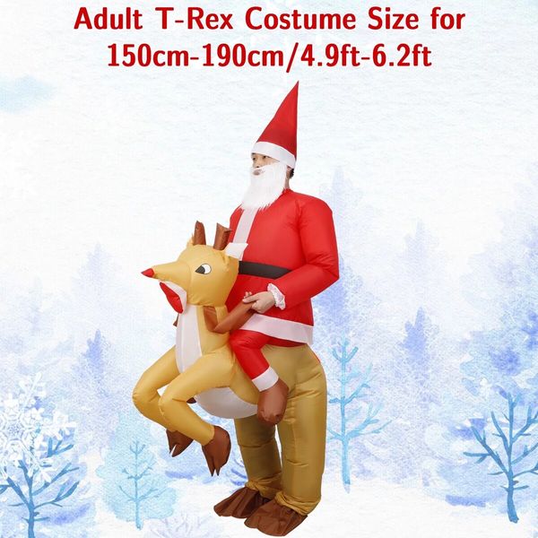 Inflatable Christmas Santa Claus Elk Costume, Blow Up Christmas Santa Claus Reindeer Rider Cosplay Suit for Youth, Adult(Suitable for Height 150-190 CM)