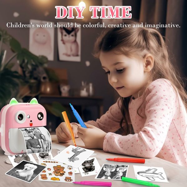 Kids Camera Instant Print Toddler Digital Camera 1080P HD  Instant Print Photo with 2 Rolls Photo Paper 32GB Card