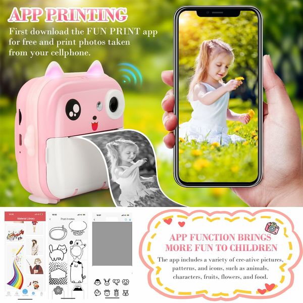 Kids Camera Instant Print Toddler Digital Camera 1080P HD  Instant Print Photo with 2 Rolls Photo Paper 32GB Card