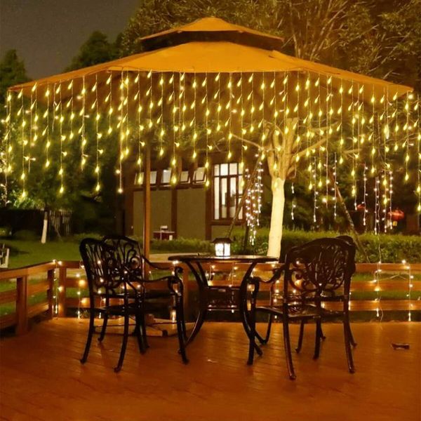 10m Solar Power Shower Rain PVC Lights Christmas Lights Outdoor Raindrop Lights 300LED Xmas Tree Holiday Decoration Warm White Color