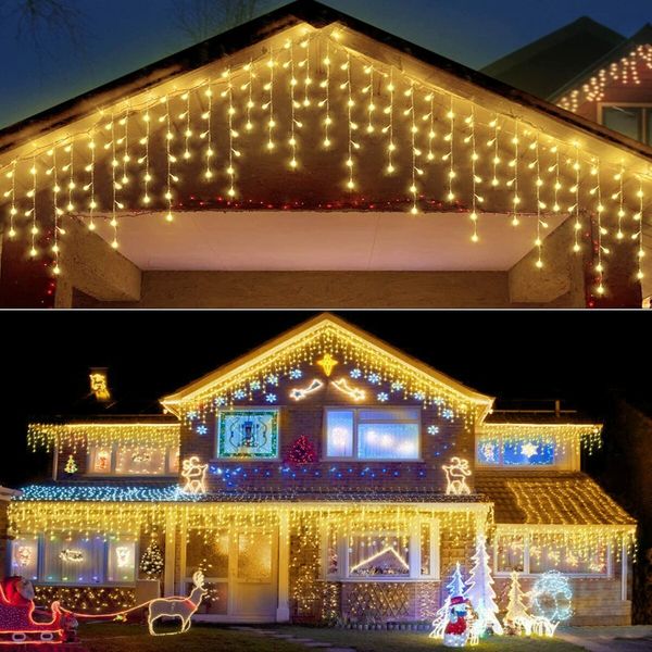 10m Solar Power Shower Rain PVC Lights Christmas Lights Outdoor Raindrop Lights 300LED Xmas Tree Holiday Decoration Warm White Color