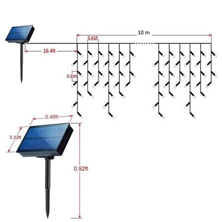 10m Solar Power Shower Rain PVC Lights Christmas Lights Outdoor Raindrop Lights 300LED Xmas Tree Holiday Decoration Warm White Color