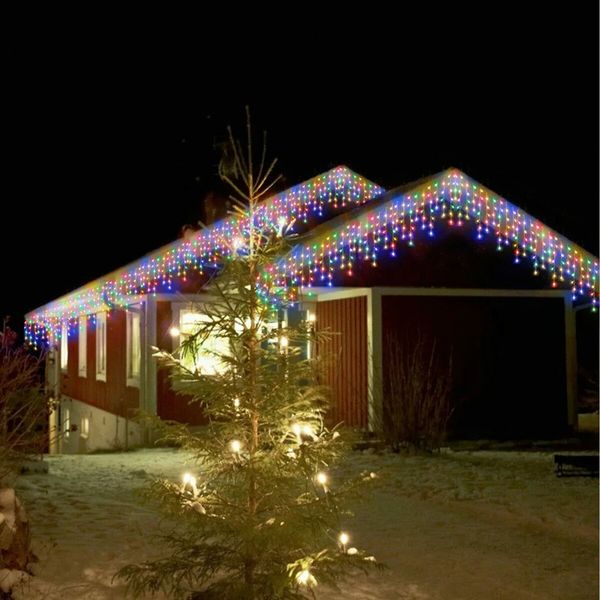 10m Solar Power Shower Rain PVC Lights Christmas Lights Icicle Outdoor Raindrop Lights 300LED Xmas Tree Holiday Decoration Multi Color