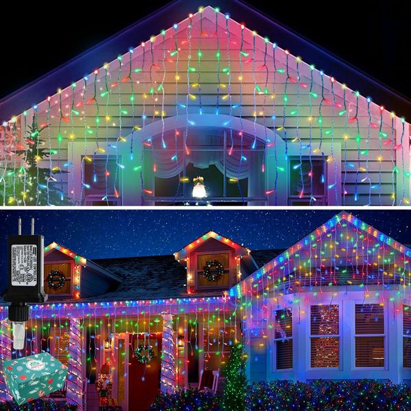 10m Solar Power Shower Rain PVC Lights Christmas Lights Icicle Outdoor Raindrop Lights 300LED Xmas Tree Holiday Decoration Multi Color