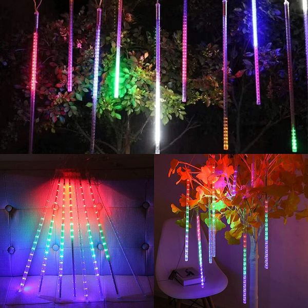 Solar Power Shower Rain PVC Lights Christmas Lights Icicle Snow Outdoor Raindrop Lights, 50cm 10tube Xmas Tree Holiday Decoration Multi Color