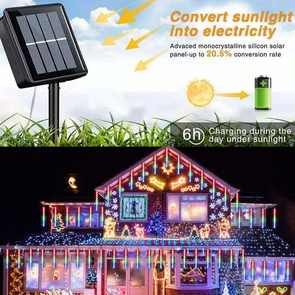 Solar Power Shower Rain PVC Lights Christmas Lights Icicle Snow Outdoor Raindrop Lights, 50cm 10tube Xmas Tree Holiday Decoration Multi Color