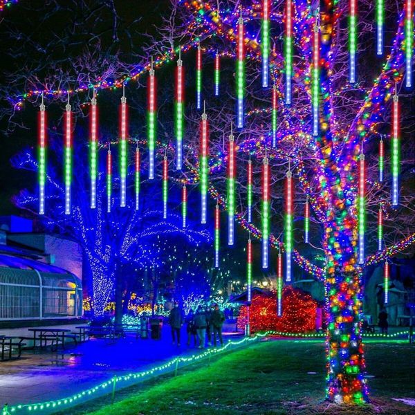 Solar Power Shower Rain PVC Lights Christmas Lights Icicle Snow Outdoor Raindrop Lights, 50cm 10tube Xmas Tree Holiday Decoration Multi Color