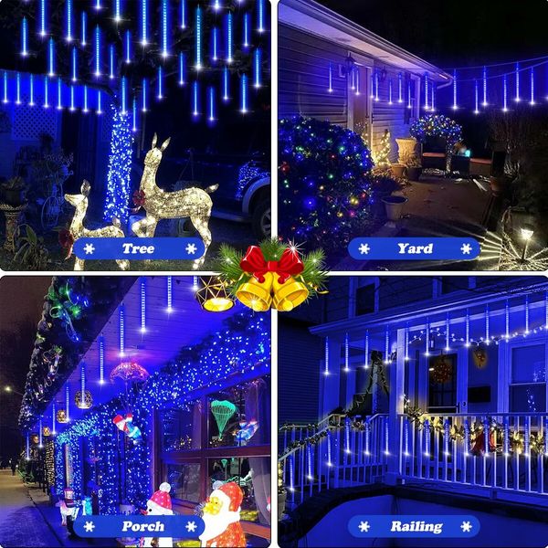 Solar Power Shower Rain PVC Lights Christmas Lights Icicle Snow Falling Christmas Lights Outdoor Raindrop Lights, 50cm 10tube  Holiday Decoration Blue