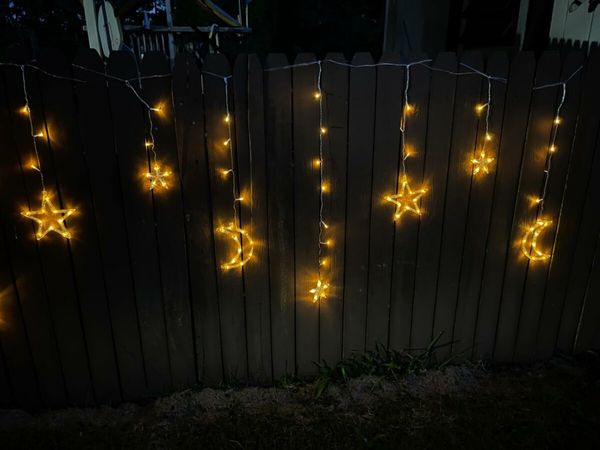 3.5m Solar Lights Outdoor Moons Stars PVC String Lights Solar Curtain Lights USB Rechargeable Remote  Fairy Lights for Patio Gazebo  Porch Warm Color