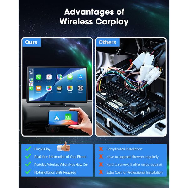 9 Inch Wireless Car Stereo with Apple Carplay,Portable Touch Screen GPS Navigation for Car,Car Audio Receivers with Bluetooth,Android Auto,Airplay,AUX/FM,Screen for All Vehicles