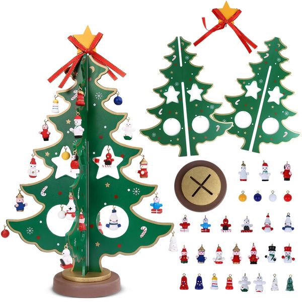 Christmas 24 Days Countdown Advent Calendar with 28 Ornaments Decoration,Christmas Toys,Countdown calendar,Christmas countdown,12In Wooden Tabletop Christmas Tree with Santa,Snowman Miniature Ornaments