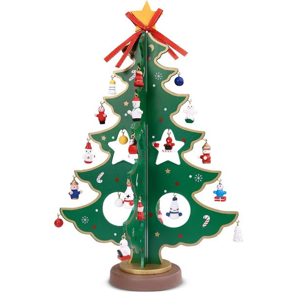 Christmas 24 Days Countdown Advent Calendar with 28 Ornaments Decoration,Christmas Toys,Countdown calendar,Christmas countdown,12In Wooden Tabletop Christmas Tree with Santa,Snowman Miniature Ornaments