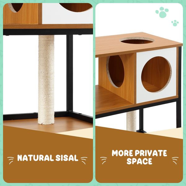 All In One Cat Tree Litter Box Enclosure Condo Scratching Post Climber Tower Kitty Play Gym House Pet Furniture Bed Perch Entrance Cabin Toilet Washroom