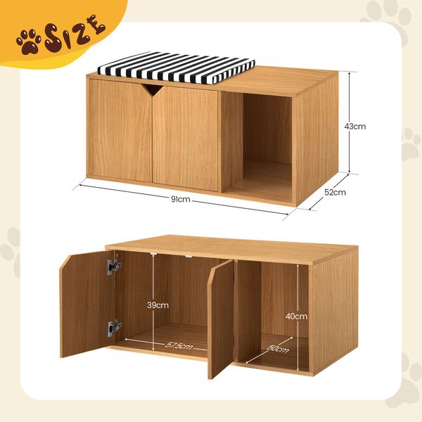 Cat Litter Box Enclosure House Cabin Pet Furniture Entrance Hidden Storage Bench Side Table Cabinet Indoor Toilet Kitty Washroom Cushion