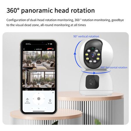 2MP X 2 Dual Lens Indoor Security Camera,WiFi Wireless Security Camera,for Home Security Camera,Motion Tracking, Night Vision,2-Way Audio with Phone App