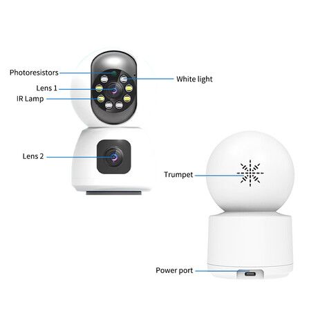 2MP X 2 Dual Lens Indoor Security Camera,WiFi Wireless Security Camera,for Home Security Camera,Motion Tracking, Night Vision,2-Way Audio with Phone App