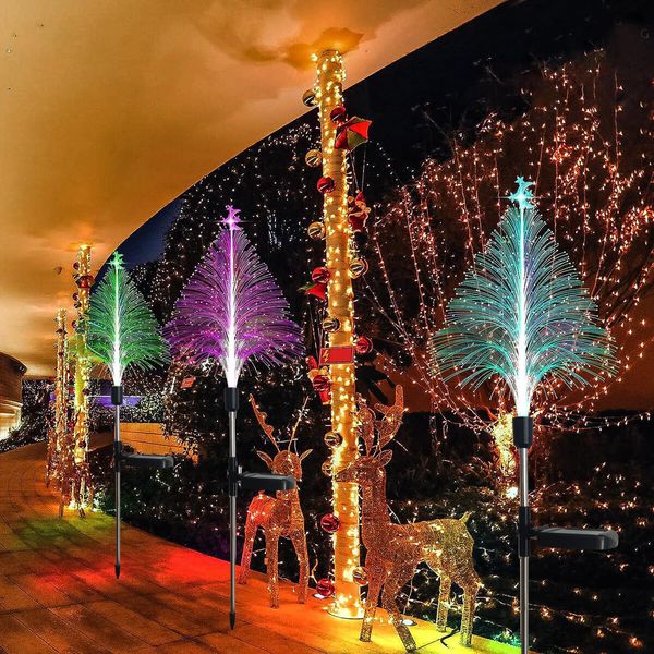 Solar Christmas Trees Lights Outdoor Decorations,Solar Tree Garden Lights Waterproof,Color Changing Solar Flower Lights Yard Stake Decor For Outside Decorative,2Pcs