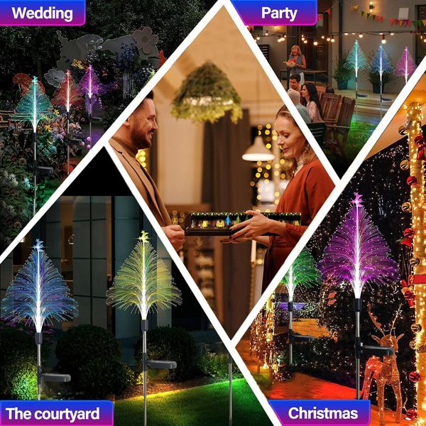 Solar Christmas Trees Lights Outdoor Decorations,Solar Tree Garden Lights Waterproof,Color Changing Solar Flower Lights Yard Stake Decor For Outside Decorative,2Pcs