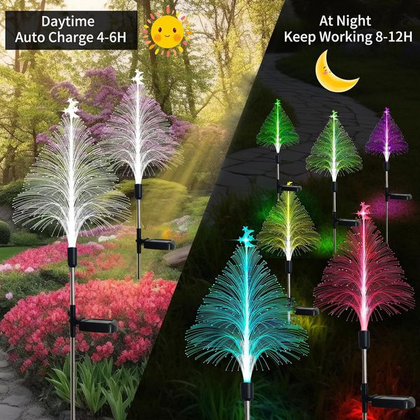 Solar Christmas Trees Lights Outdoor Decorations,Solar Tree Garden Lights Waterproof,Color Changing Solar Flower Lights Yard Stake Decor For Outside Decorative,2Pcs