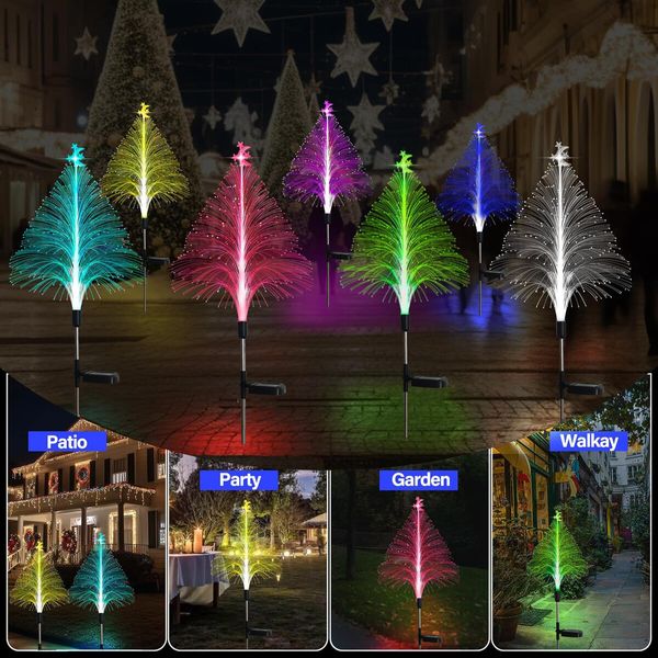 Solar Christmas Trees Lights Outdoor Decorations,Solar Tree Garden Lights Waterproof,Color Changing Solar Flower Lights Yard Stake Decor For Outside Decorative,2Pcs