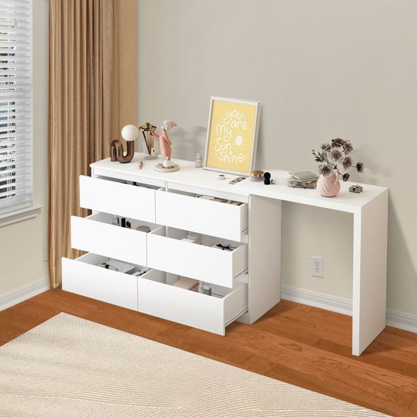 6 Chest of Drawers Dresser Makeup Vanity Table Tallboy Storage Cabinet Beauty Work Station Bedside Adjustable Bedroom Furniture White