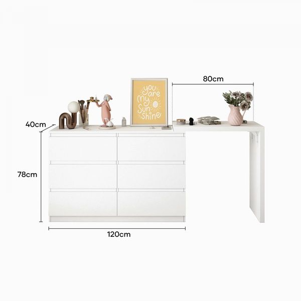 6 Chest of Drawers Dresser Makeup Vanity Table Tallboy Storage Cabinet Beauty Work Station Bedside Adjustable Bedroom Furniture White