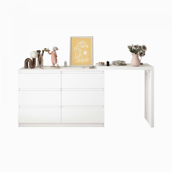 6 Chest of Drawers Dresser Makeup Vanity Table Tallboy Storage Cabinet Beauty Work Station Bedside Adjustable Bedroom Furniture White