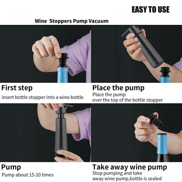 Wine Saver Pump with 4 Vacuum Stoppers,Wine Stopper,Wine Preserver,Reusable Bottle Sealer Keeps Wine Fresh,Ideal Wine Accessories Gift (Wine Pump + 4 stoppers)