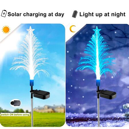 Solar Christmas Trees Lights Outdoor Decorations,Solar Tree Garden Lights Waterproof,Color Changing Solar Flower Lights Yard Stake Decor For Outside Decorative,2Pcs