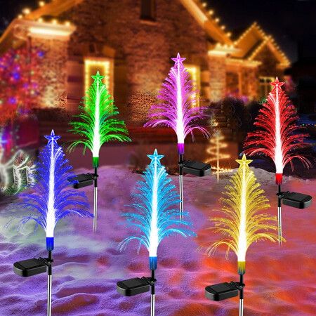 Solar Christmas Trees Lights Outdoor Decorations,Solar Tree Garden Lights Waterproof,Color Changing Solar Flower Lights Yard Stake Decor For Outside Decorative,2Pcs