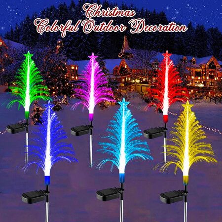 Solar Christmas Trees Lights Outdoor Decorations,Solar Tree Garden Lights Waterproof,Color Changing Solar Flower Lights Yard Stake Decor For Outside Decorative,2Pcs