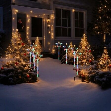 Solar Christmas Pathway Lights, Solar Powered Star Lights Christmas Decorations Outdoor