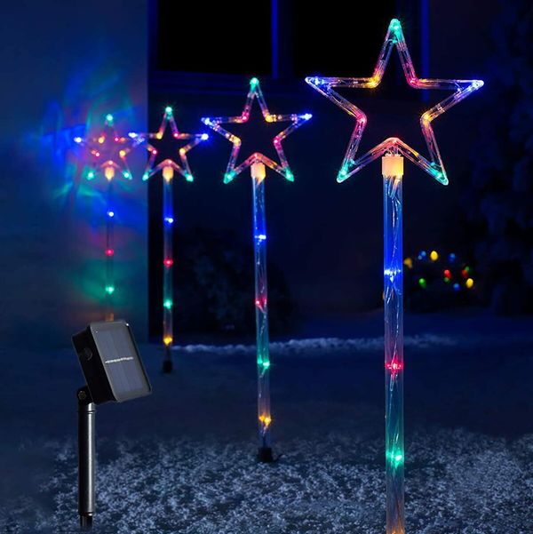 Solar Christmas Pathway Lights, Solar Powered Star Lights Christmas Decorations Outdoor