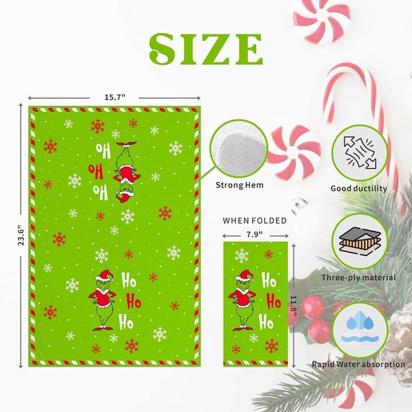 Christmas Grinch Kitchen Towels, 2 Pack Holiday Collection Dish Towels, Absorbent Bathroom Hand Towels