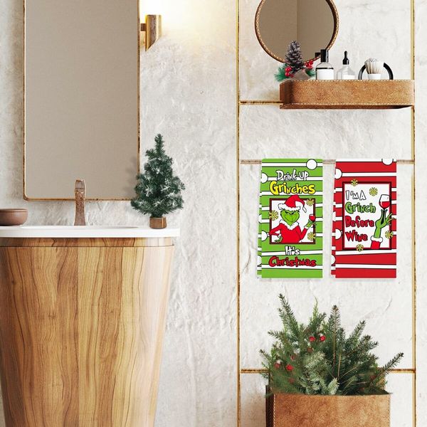 Christmas Grinch Kitchen Towels, 2 Pack Holiday Collection Dish Towels, Absorbent Bathroom Hand Towels