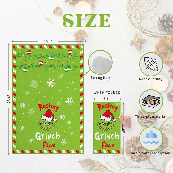 Christmas Grinch Kitchen Towels, 2 Pack Holiday Collection Dish Towels, Absorbent Bathroom Hand Towels