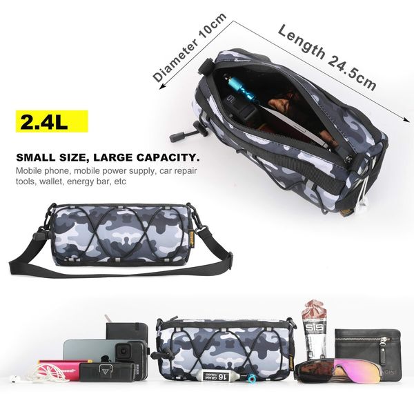 Bike Handlebar Bag Bicycle Front Bag Frame Storage Roll Bag Mountain Road Bikes Commuter Shoulder Bag (Camouflage Grey)