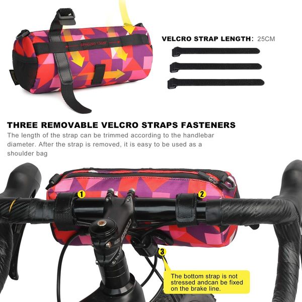 Bike Handlebar Bag Bicycle Front Bag Frame Storage Roll Bag Mountain Road Bikes Commuter Shoulder Bag (Camouflage Red)