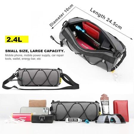 Bike Handlebar Bag Bicycle Front Bag Frame Storage Roll Bag Mountain Road Bikes Commuter Shoulder Bag (Grey)