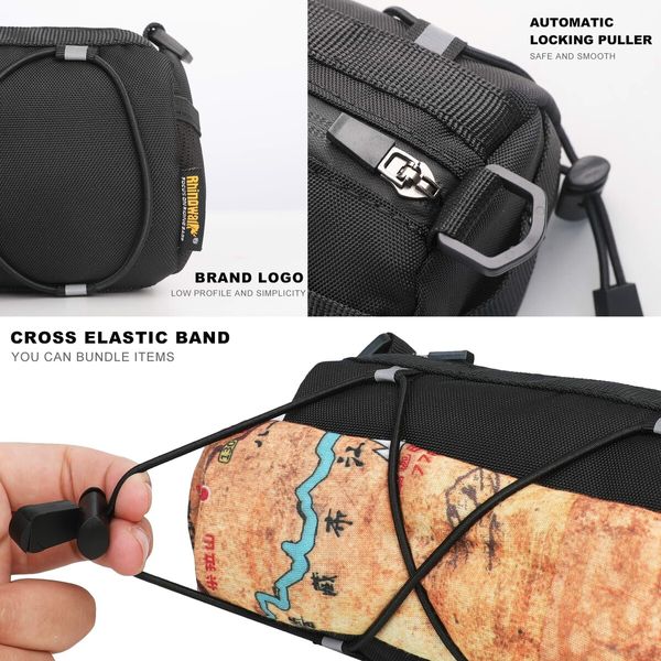 Bike Handlebar Bag Bicycle Front Bag Frame Storage Roll Bag Mountain Road Bikes Commuter Shoulder Bag (Black)