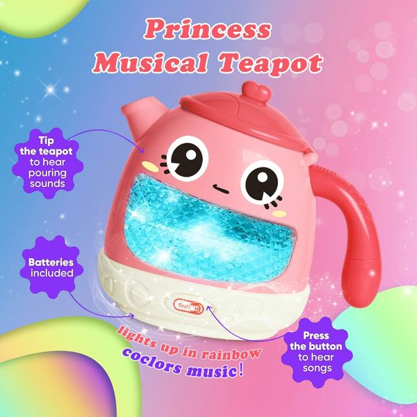 48 PCS Tea Set Girls, Toddler Tea Set Teapot with Music Light, Dessert, Kids Play Food, Tea Party Toys Birthday Gift for Toddlers Girls Boys Age 3-6