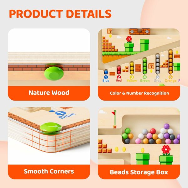 Magnetic Color and Number Maze Montessori Wooden Puzzle Activity Board Learning Educational Counting Matching Toys Toddlers Kids Boys Girls Preschoolers 3+