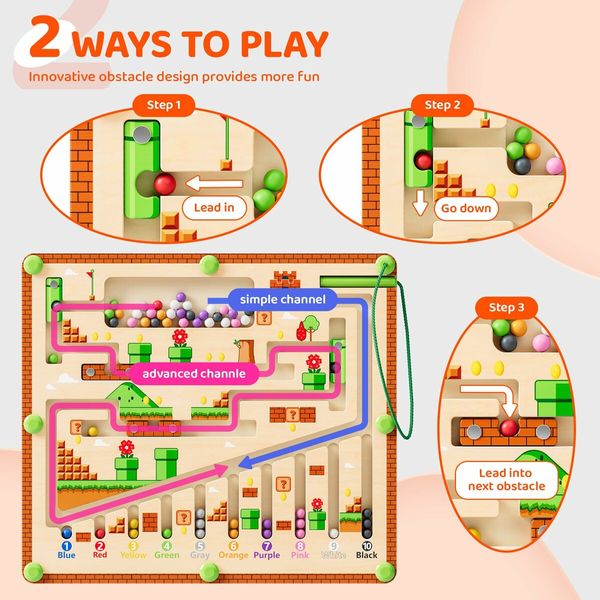 Magnetic Color and Number Maze Montessori Wooden Puzzle Activity Board Learning Educational Counting Matching Toys Toddlers Kids Boys Girls Preschoolers 3+