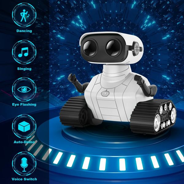 Robot Toys Rechargeable Remote Control Robots Auto-Demonstration Head & Arms, Dance Moves, Music, and Shining LED Eyes, Kids Toys Gifts  for 3+ Boys Girls