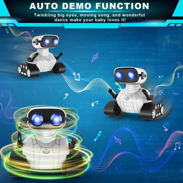 Robot Toys Rechargeable Remote Control Robots Auto-Demonstration Head & Arms, Dance Moves, Music, and Shining LED Eyes, Kids Toys Gifts  for 3+ Boys Girls