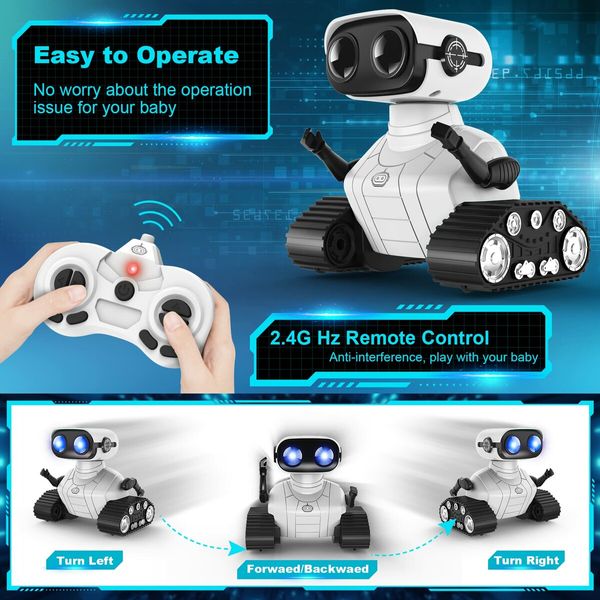 Robot Toys Rechargeable Remote Control Robots Auto-Demonstration Head & Arms, Dance Moves, Music, and Shining LED Eyes, Kids Toys Gifts  for 3+ Boys Girls