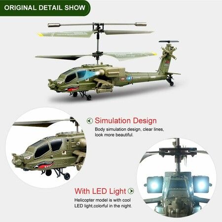 RC Helicopters Remote Control 2.4GHz Military Army Helicopter Toys for Boys Girls Kids  One Key Take Off/Landing, LED Light, Low Battery Reminder