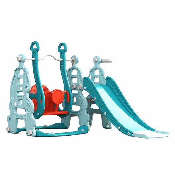 4 In 1 Slide Swing Set Freestanding Basketball Outdoor Playset Playground Climber Children Toddlers Toys Kids Indoor