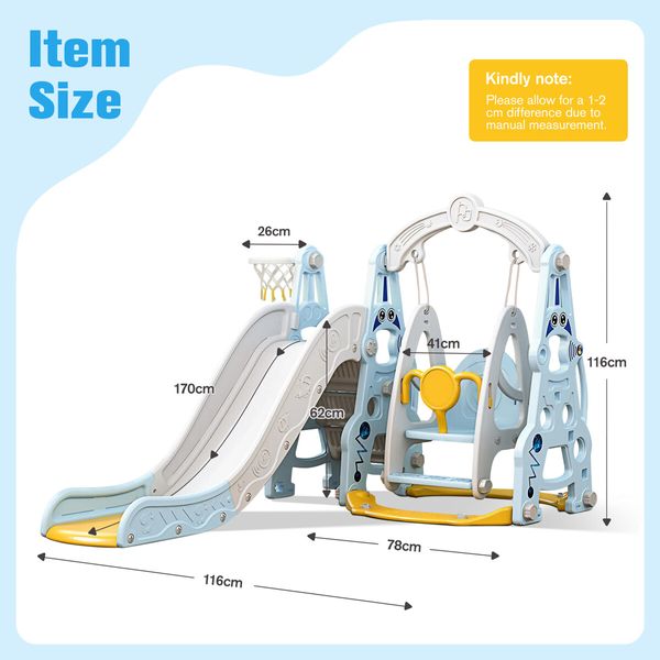 4 In 1 Slide Swing Set Freestanding Stairs Basketball Hoop Outdoor Playset Playground Set Climber Children Toddlers Toys Indoor