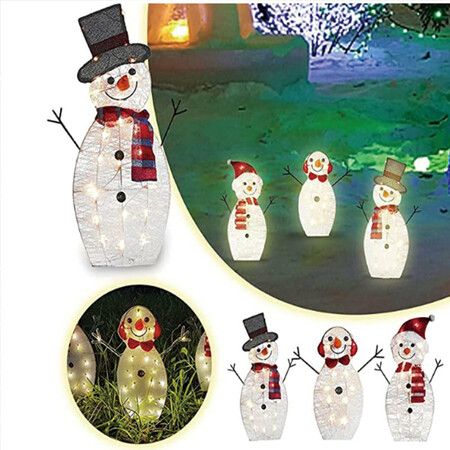 Christmas Decorations, Outdoor Lighted Snowman, 3 Pcs Waterproof 2D Plug-in Christmas Decorations for Patio Lawn Garden Party Decoration (Warm White)